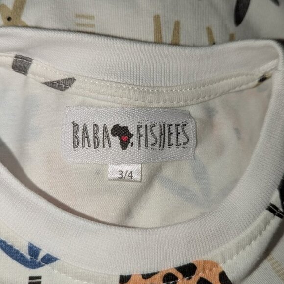 Baba Fishees Giraffe Print Animal Safari Graphic All Over T-shirt Top 3-4 Years - Picture 4 of 4